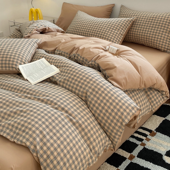 91家纺网 家纺一手货源 找家纺 ab家纺 2025新款40支色织a类全棉水洗棉四件套 千寻-咖