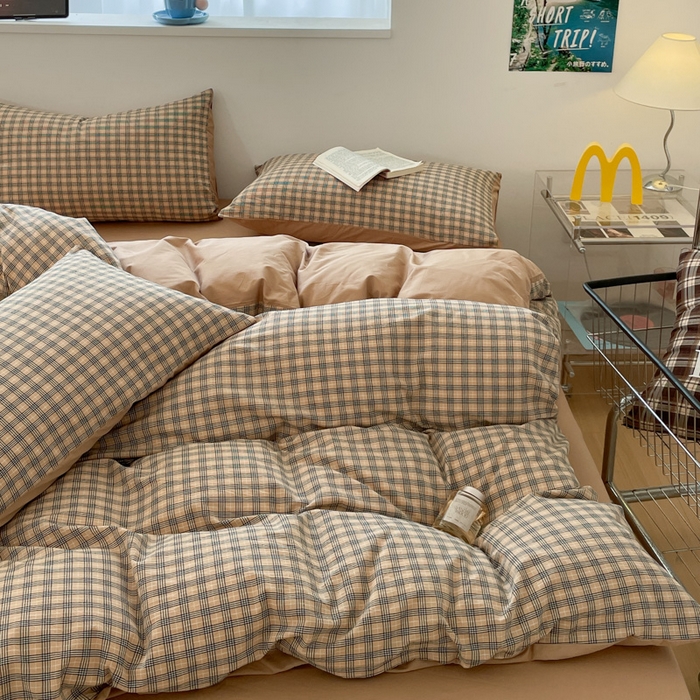 91家纺网 家纺一手货源 找家纺 ab家纺 2025新款40支色织a类全棉水洗棉四件套 千寻-咖