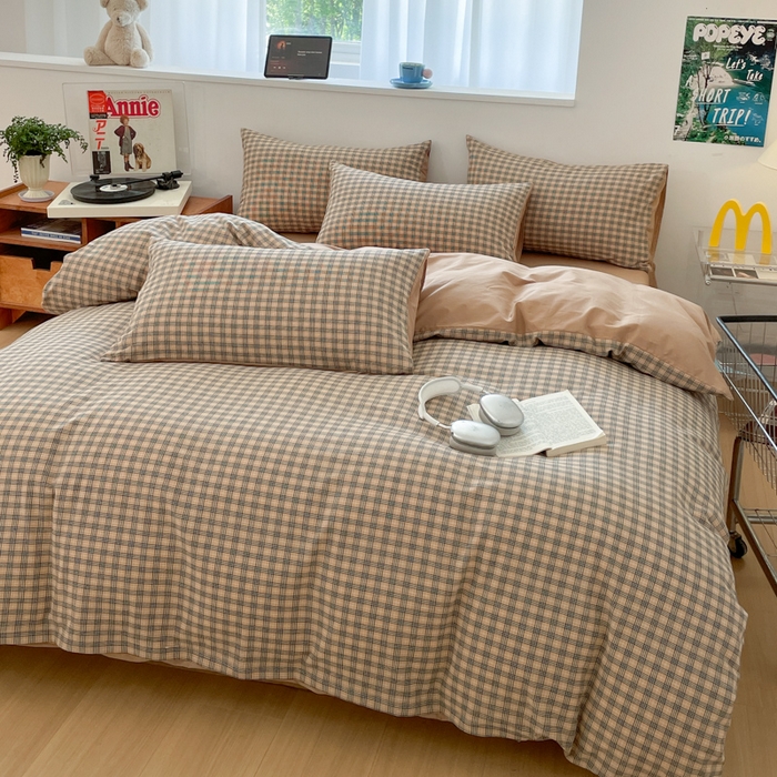 91家纺网 家纺一手货源 找家纺 ab家纺 2025新款40支色织a类全棉水洗棉四件套 千寻-咖