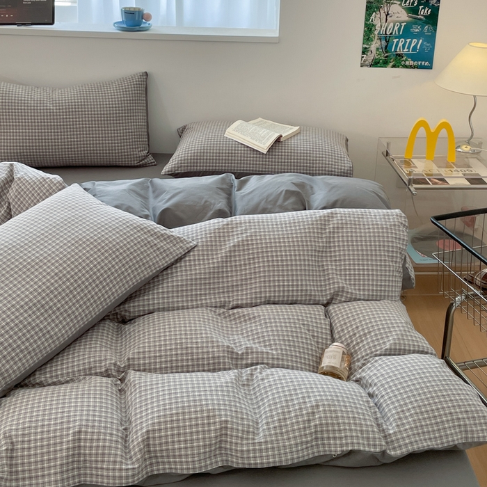 91家纺网 家纺一手货源 找家纺 ab家纺 2025新款40支色织a类全棉水洗棉四件套 若兮-灰