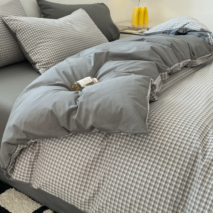 91家纺网 家纺一手货源 找家纺 ab家纺 2025新款40支色织a类全棉水洗棉四件套 若兮-灰