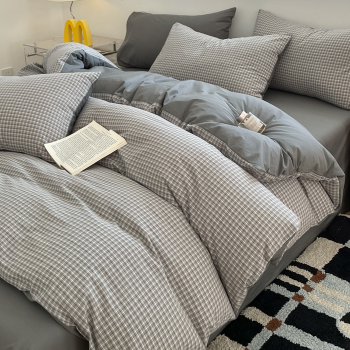 91家纺网 家纺一手货源 找家纺 ab家纺 2025新款40支色织a类全棉水洗棉四件套 若兮-灰