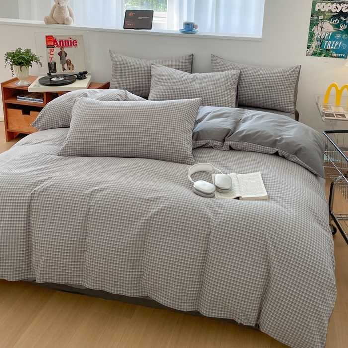 91家纺网 家纺一手货源 找家纺 ab家纺 2025新款40支色织a类全棉水洗棉四件套 若兮-灰