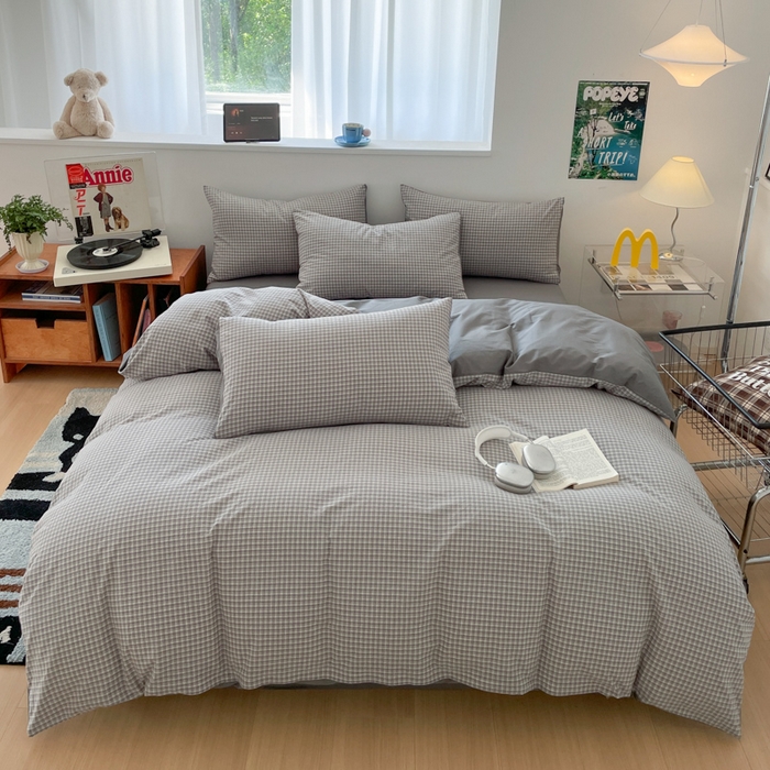 ab家纺 2025新款40支色织a类全棉水洗棉四件套 若兮-灰