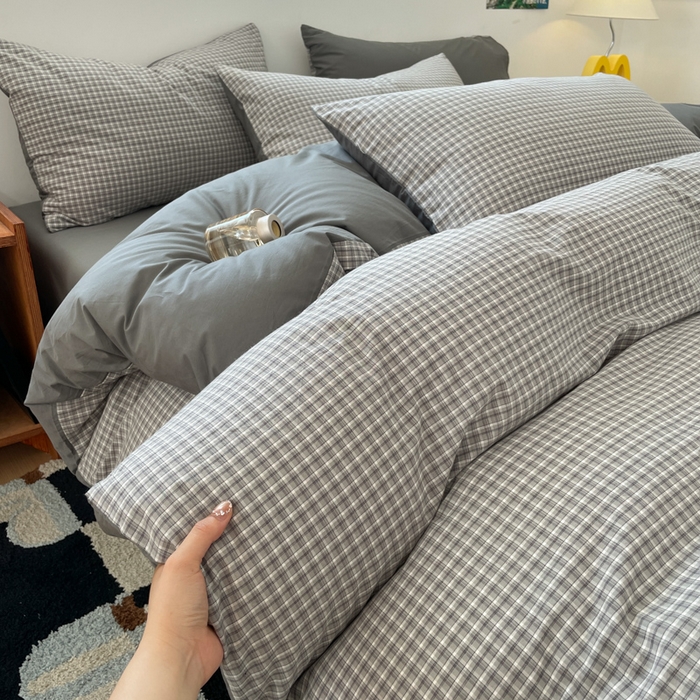 91家纺网 家纺一手货源 找家纺 ab家纺 2025新款40支色织a类全棉水洗棉四件套 若兮-灰