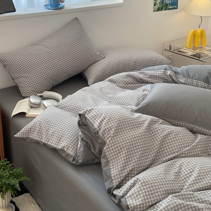 91家纺网 家纺一手货源 找家纺 ab家纺 2025新款40支色织a类全棉水洗棉四件套 若兮-灰