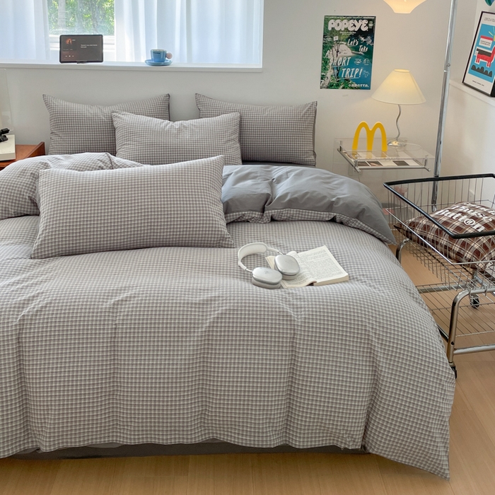 91家纺网 家纺一手货源 找家纺 ab家纺 2025新款40支色织a类全棉水洗棉四件套 若兮-灰