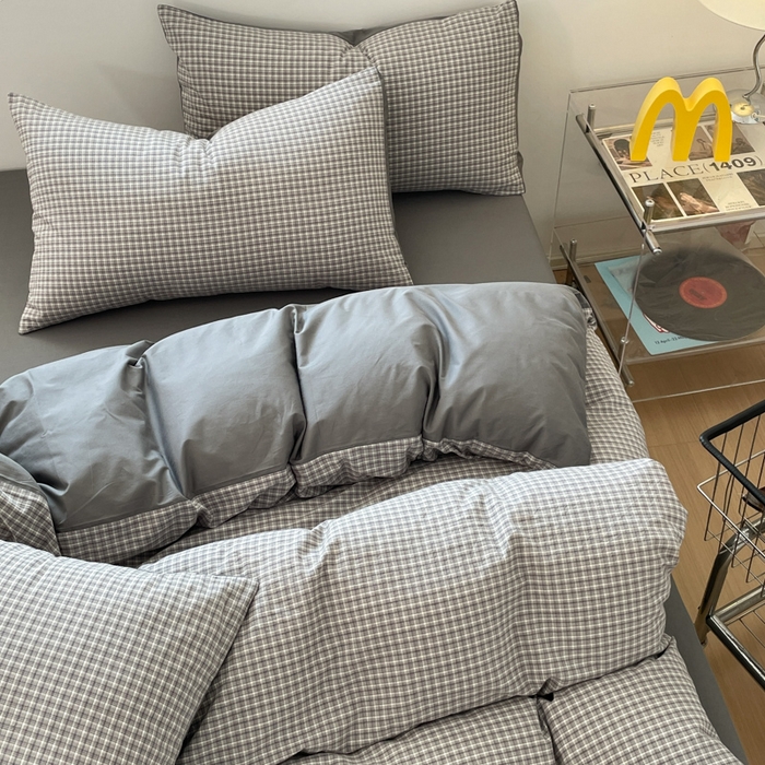 91家纺网 家纺一手货源 找家纺 ab家纺 2025新款40支色织a类全棉水洗棉四件套 若兮-灰