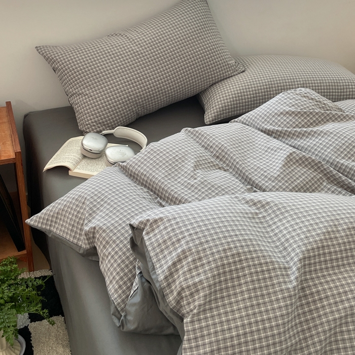 91家纺网 家纺一手货源 找家纺 ab家纺 2025新款40支色织a类全棉水洗棉四件套 若兮-灰