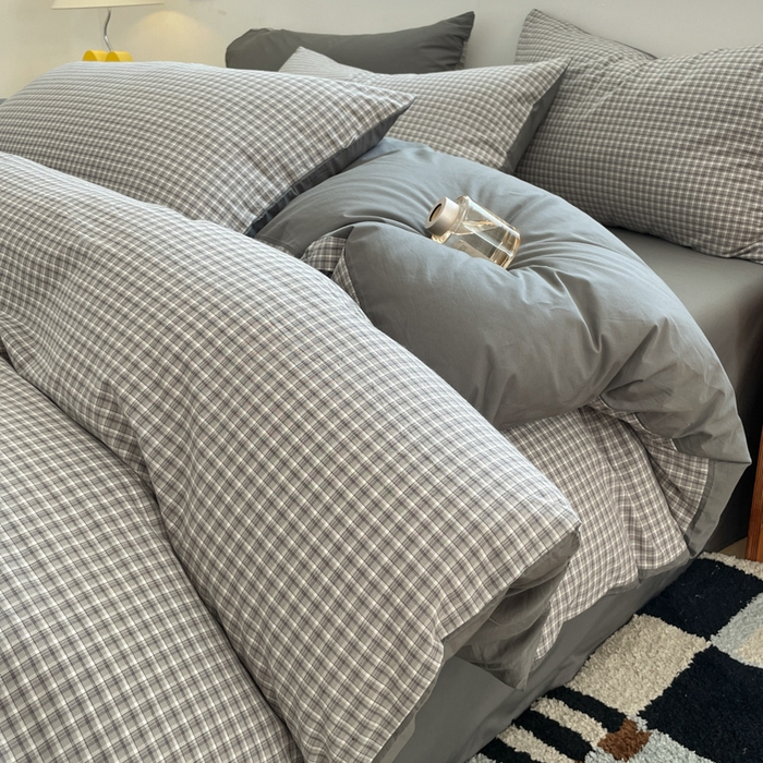 91家纺网 家纺一手货源 找家纺 ab家纺 2025新款40支色织a类全棉水洗棉四件套 若兮-灰