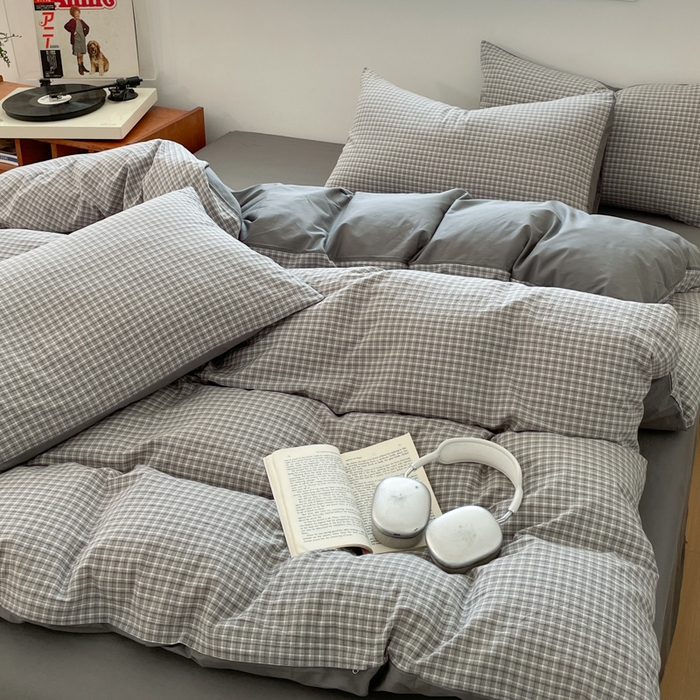 91家纺网 家纺一手货源 找家纺 ab家纺 2025新款40支色织a类全棉水洗棉四件套 若兮-灰