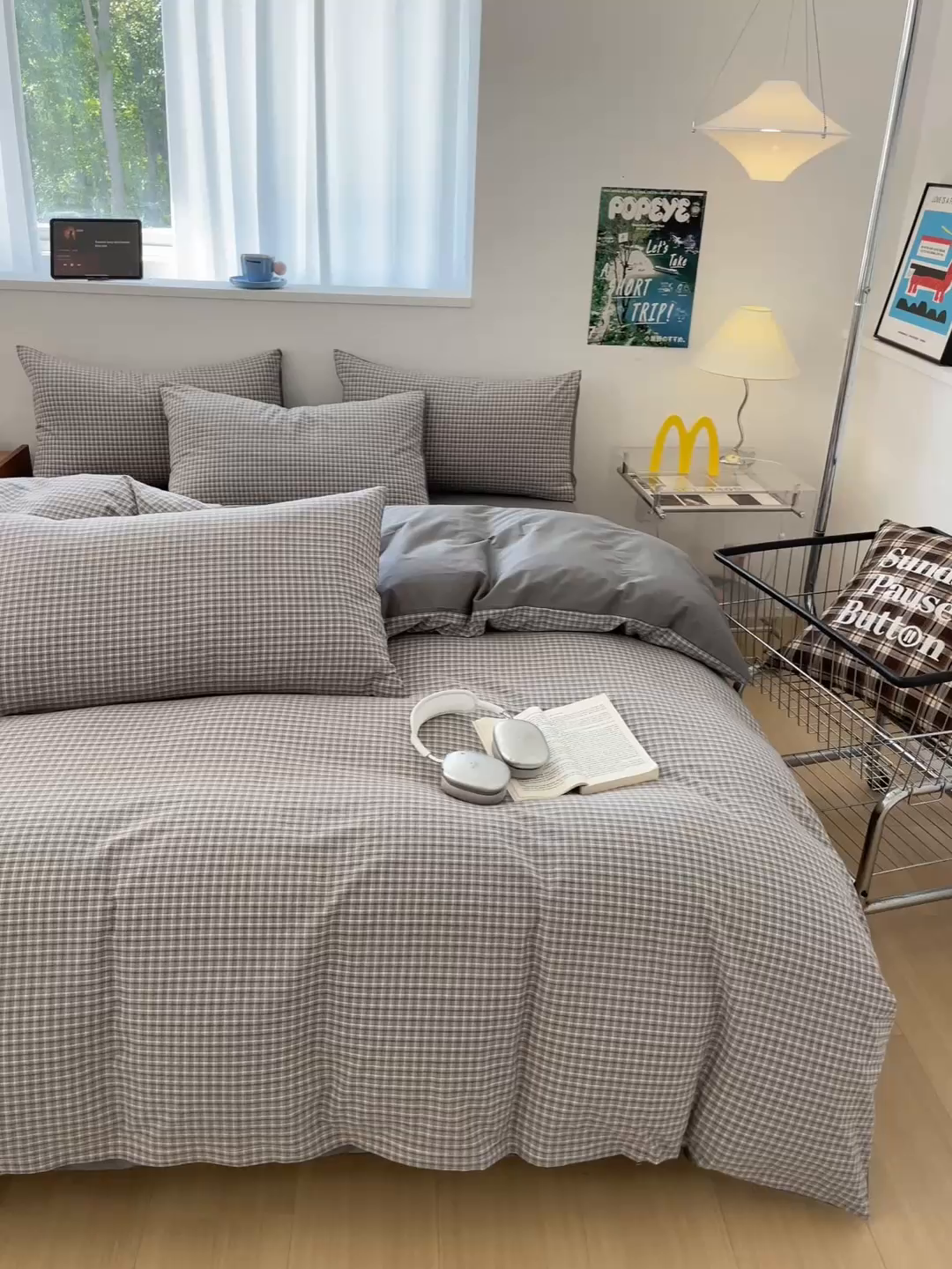 91家纺网 家纺一手货源 找家纺 ab家纺 2025新款40支色织a类全棉水洗棉四件套 若兮-灰