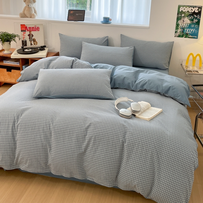 91家纺网 家纺一手货源 找家纺 ab家纺 2025新款40支色织a类全棉水洗棉四件套 若兮-兰