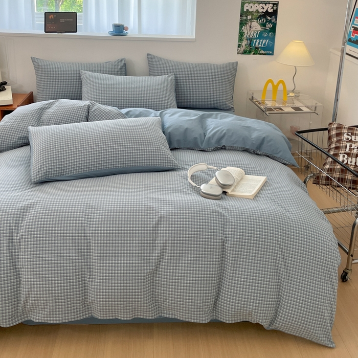 91家纺网 家纺一手货源 找家纺 ab家纺 2025新款40支色织a类全棉水洗棉四件套 若兮-兰