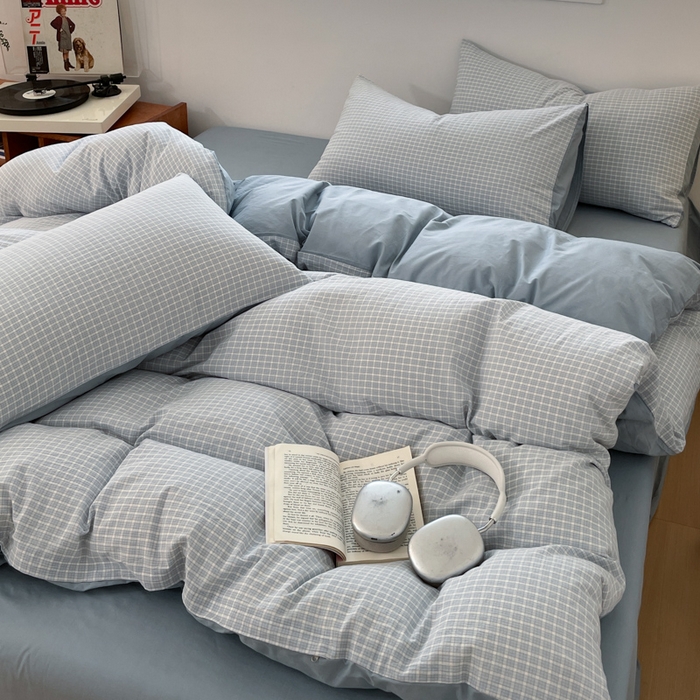 91家纺网 家纺一手货源 找家纺 ab家纺 2025新款40支色织a类全棉水洗棉四件套 森浅-兰