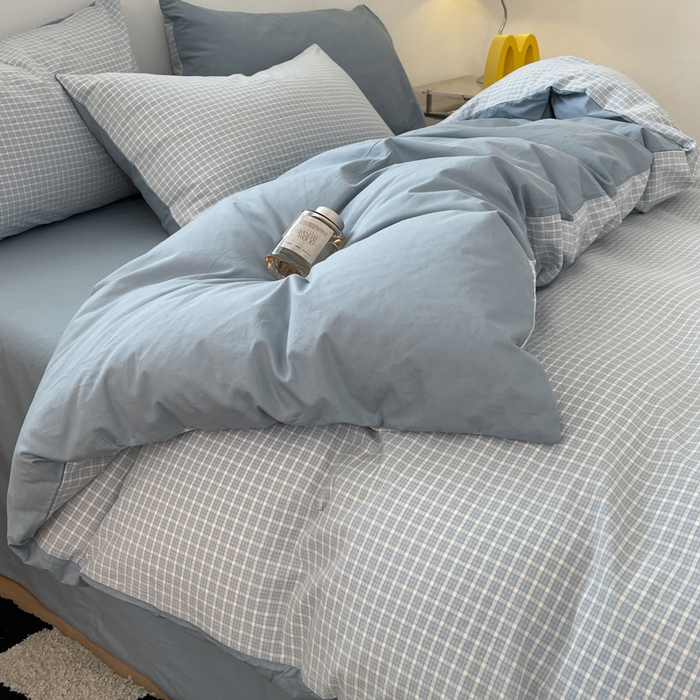 91家纺网 家纺一手货源 找家纺 ab家纺 2025新款40支色织a类全棉水洗棉四件套 森浅-兰