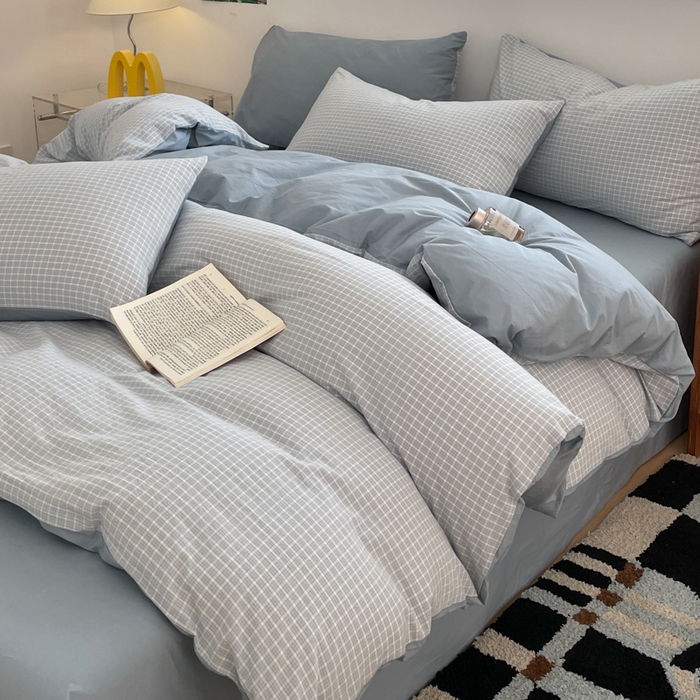 91家纺网 家纺一手货源 找家纺 ab家纺 2025新款40支色织a类全棉水洗棉四件套 森浅-兰