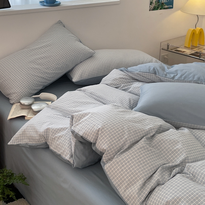 91家纺网 家纺一手货源 找家纺 ab家纺 2025新款40支色织a类全棉水洗棉四件套 森浅-兰