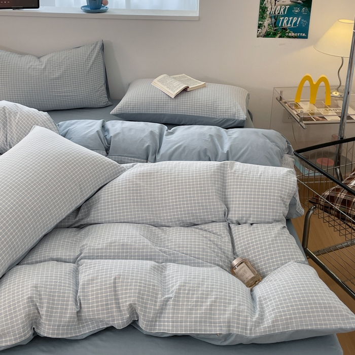 91家纺网 家纺一手货源 找家纺 ab家纺 2025新款40支色织a类全棉水洗棉四件套 森浅-兰