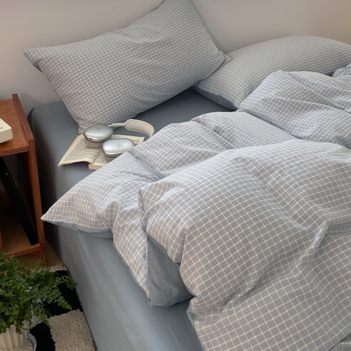 91家纺网 家纺一手货源 找家纺 ab家纺 2025新款40支色织a类全棉水洗棉四件套 森浅-兰