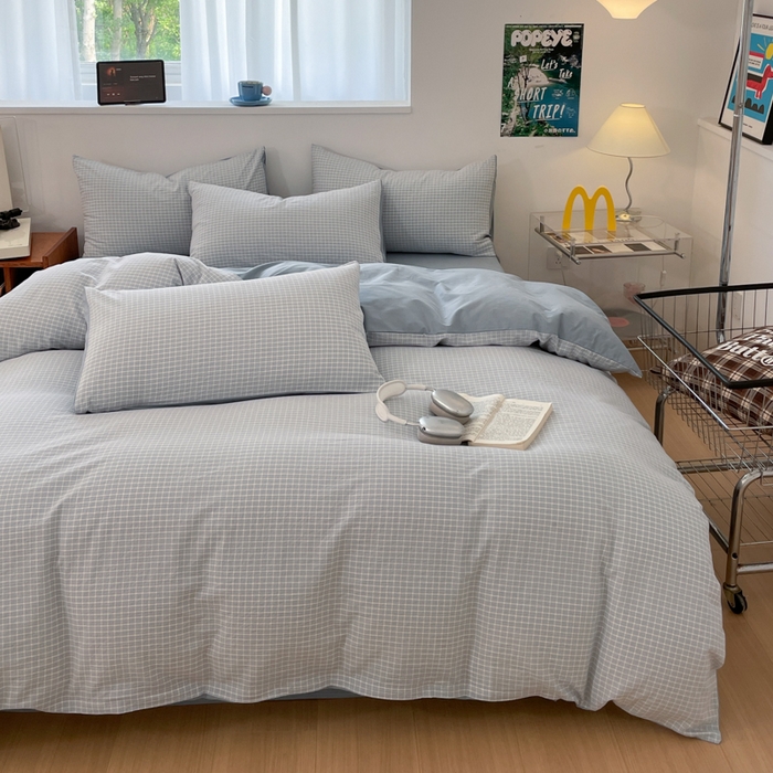 91家纺网 家纺一手货源 找家纺 ab家纺 2025新款40支色织a类全棉水洗棉四件套 森浅-兰