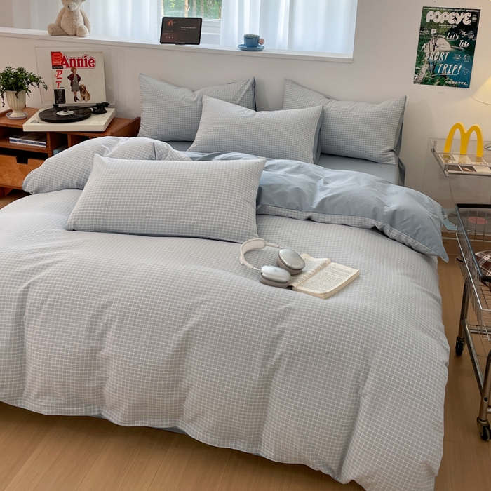 91家纺网 家纺一手货源 找家纺 ab家纺 2025新款40支色织a类全棉水洗棉四件套 森浅-兰