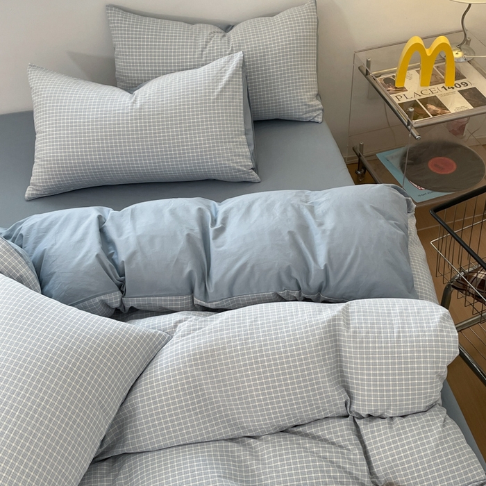 91家纺网 家纺一手货源 找家纺 ab家纺 2025新款40支色织a类全棉水洗棉四件套 森浅-兰