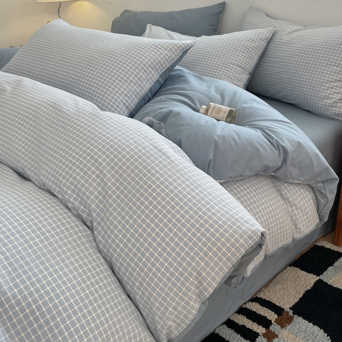 91家纺网 家纺一手货源 找家纺 ab家纺 2025新款40支色织a类全棉水洗棉四件套 森浅-兰