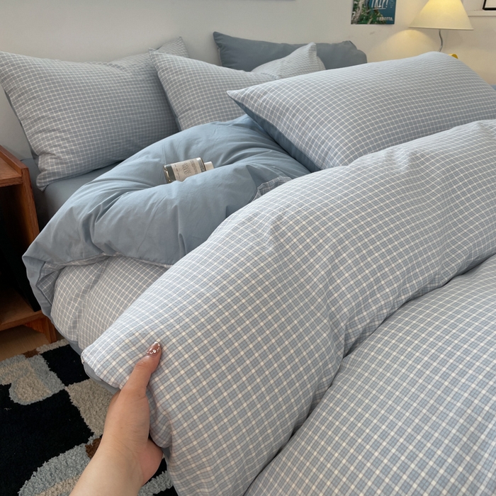 91家纺网 家纺一手货源 找家纺 ab家纺 2025新款40支色织a类全棉水洗棉四件套 森浅-兰