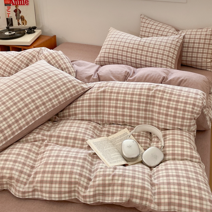 91家纺网 家纺一手货源 找家纺 ab家纺 2025新款40支色织a类全棉水洗棉四件套 芷安灰紫