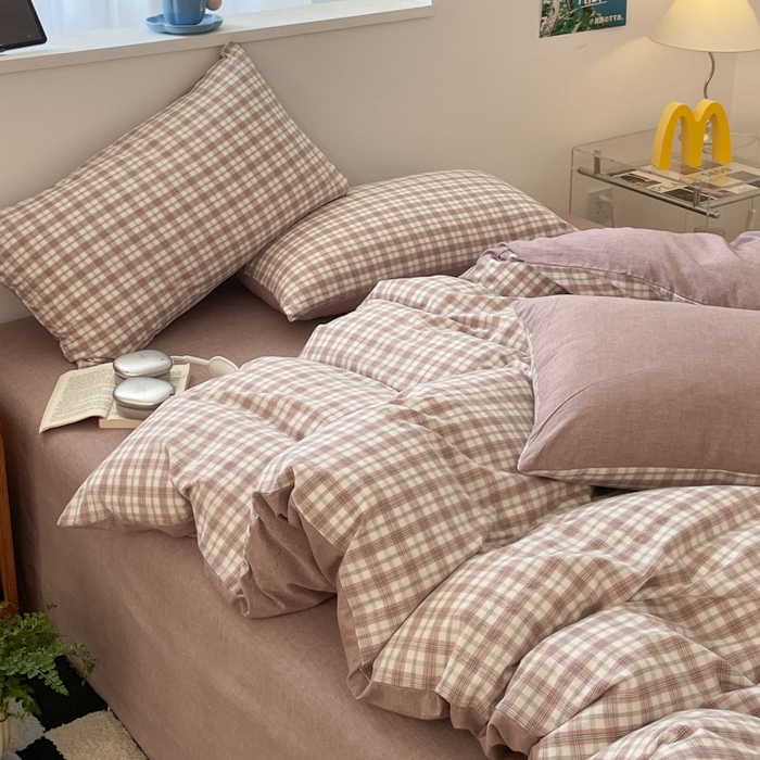 91家纺网 家纺一手货源 找家纺 ab家纺 2025新款40支色织a类全棉水洗棉四件套 芷安灰紫