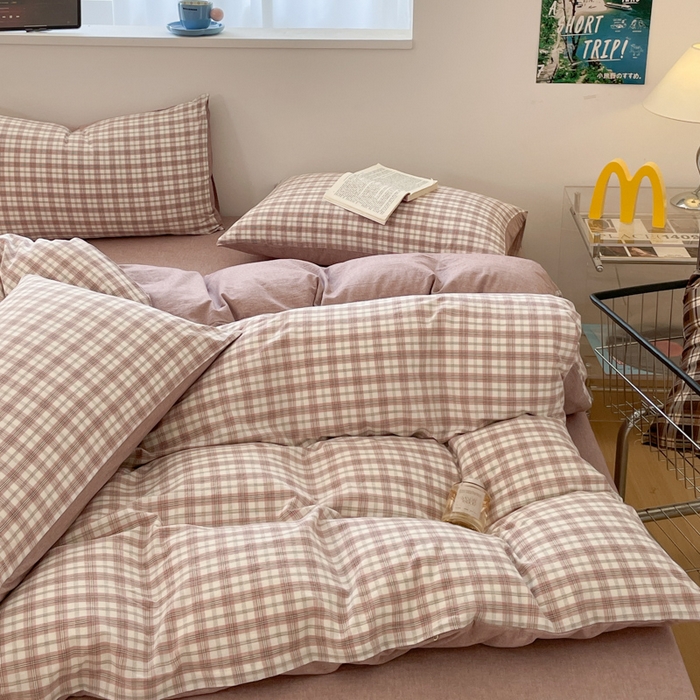 91家纺网 家纺一手货源 找家纺 ab家纺 2025新款40支色织a类全棉水洗棉四件套 芷安灰紫