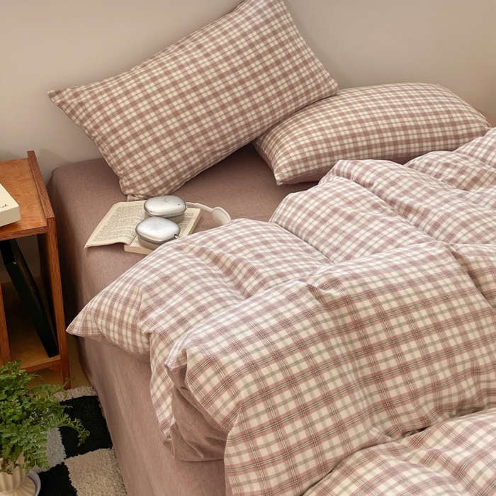 91家纺网 家纺一手货源 找家纺 ab家纺 2025新款40支色织a类全棉水洗棉四件套 芷安灰紫