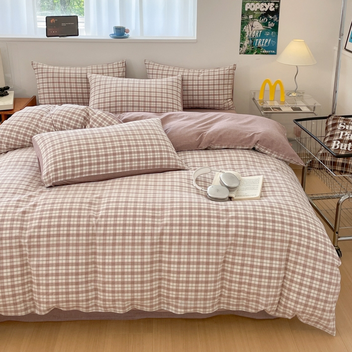 91家纺网 家纺一手货源 找家纺 ab家纺 2025新款40支色织a类全棉水洗棉四件套 芷安灰紫