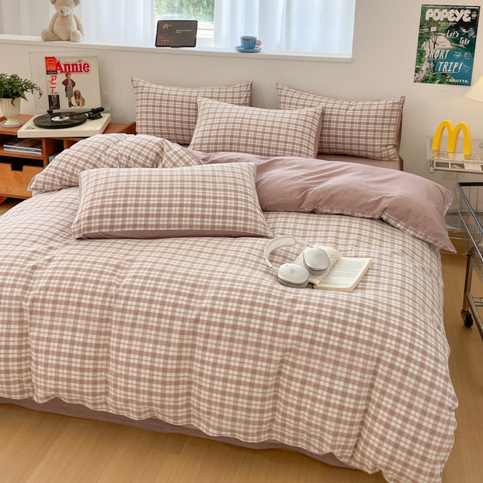 91家纺网 家纺一手货源 找家纺 ab家纺 2025新款40支色织a类全棉水洗棉四件套 芷安灰紫