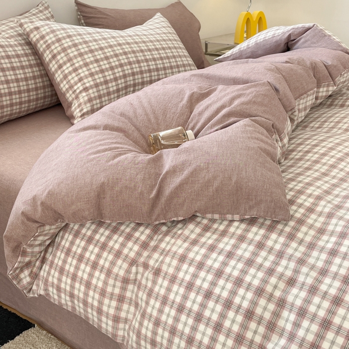 91家纺网 家纺一手货源 找家纺 ab家纺 2025新款40支色织a类全棉水洗棉四件套 芷安灰紫