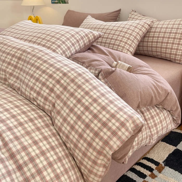 91家纺网 家纺一手货源 找家纺 ab家纺 2025新款40支色织a类全棉水洗棉四件套 芷安灰紫