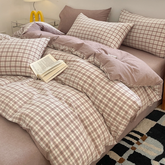 91家纺网 家纺一手货源 找家纺 ab家纺 2025新款40支色织a类全棉水洗棉四件套 芷安灰紫