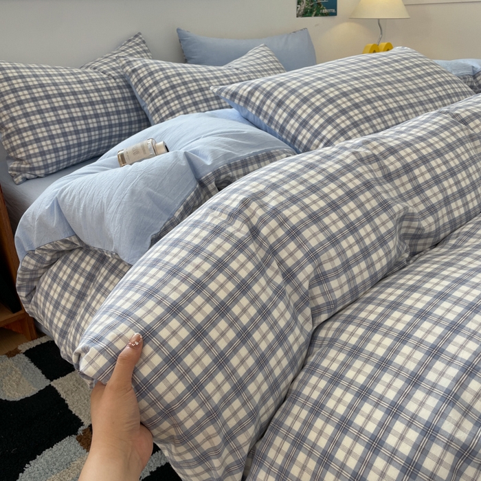 91家纺网 家纺一手货源 找家纺 ab家纺 2025新款40支色织a类全棉水洗棉四件套 芷安蓝