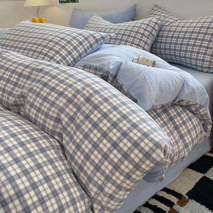 91家纺网 家纺一手货源 找家纺 ab家纺 2025新款40支色织a类全棉水洗棉四件套 芷安蓝