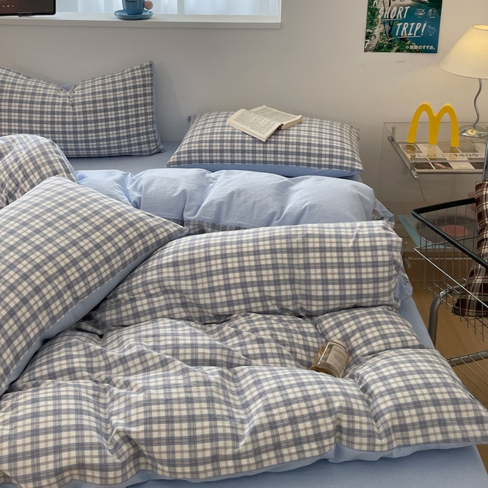 91家纺网 家纺一手货源 找家纺 ab家纺 2025新款40支色织a类全棉水洗棉四件套 芷安蓝