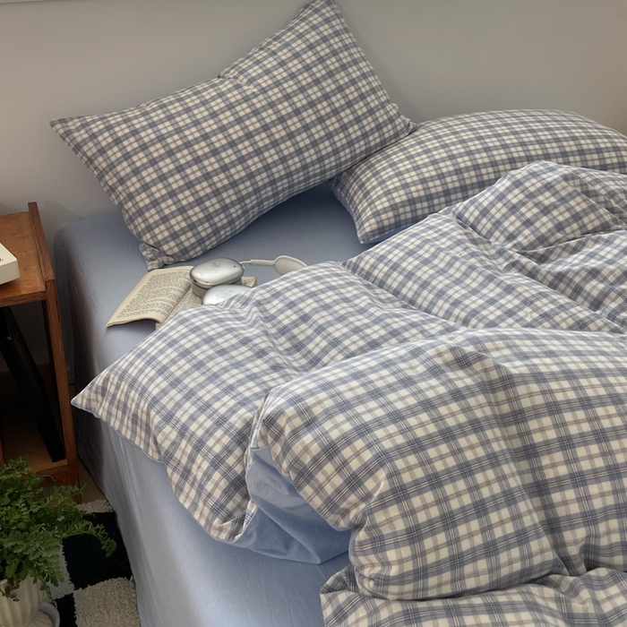 91家纺网 家纺一手货源 找家纺 ab家纺 2025新款40支色织a类全棉水洗棉四件套 芷安蓝