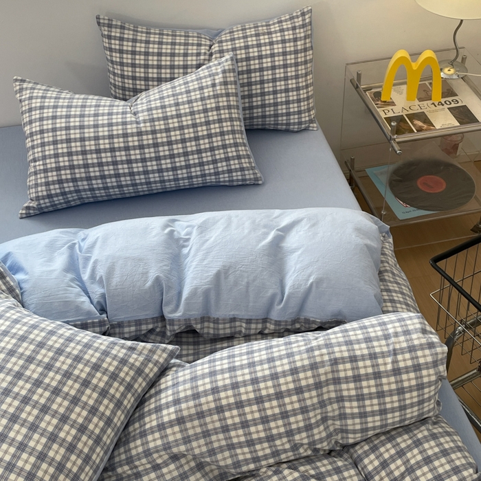 91家纺网 家纺一手货源 找家纺 ab家纺 2025新款40支色织a类全棉水洗棉四件套 芷安蓝