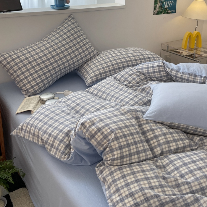 91家纺网 家纺一手货源 找家纺 ab家纺 2025新款40支色织a类全棉水洗棉四件套 芷安蓝