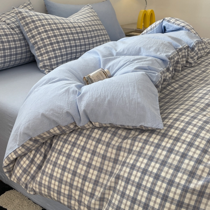 91家纺网 家纺一手货源 找家纺 ab家纺 2025新款40支色织a类全棉水洗棉四件套 芷安蓝