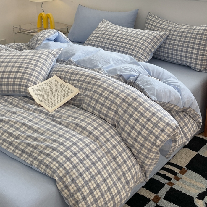 91家纺网 家纺一手货源 找家纺 ab家纺 2025新款40支色织a类全棉水洗棉四件套 芷安蓝