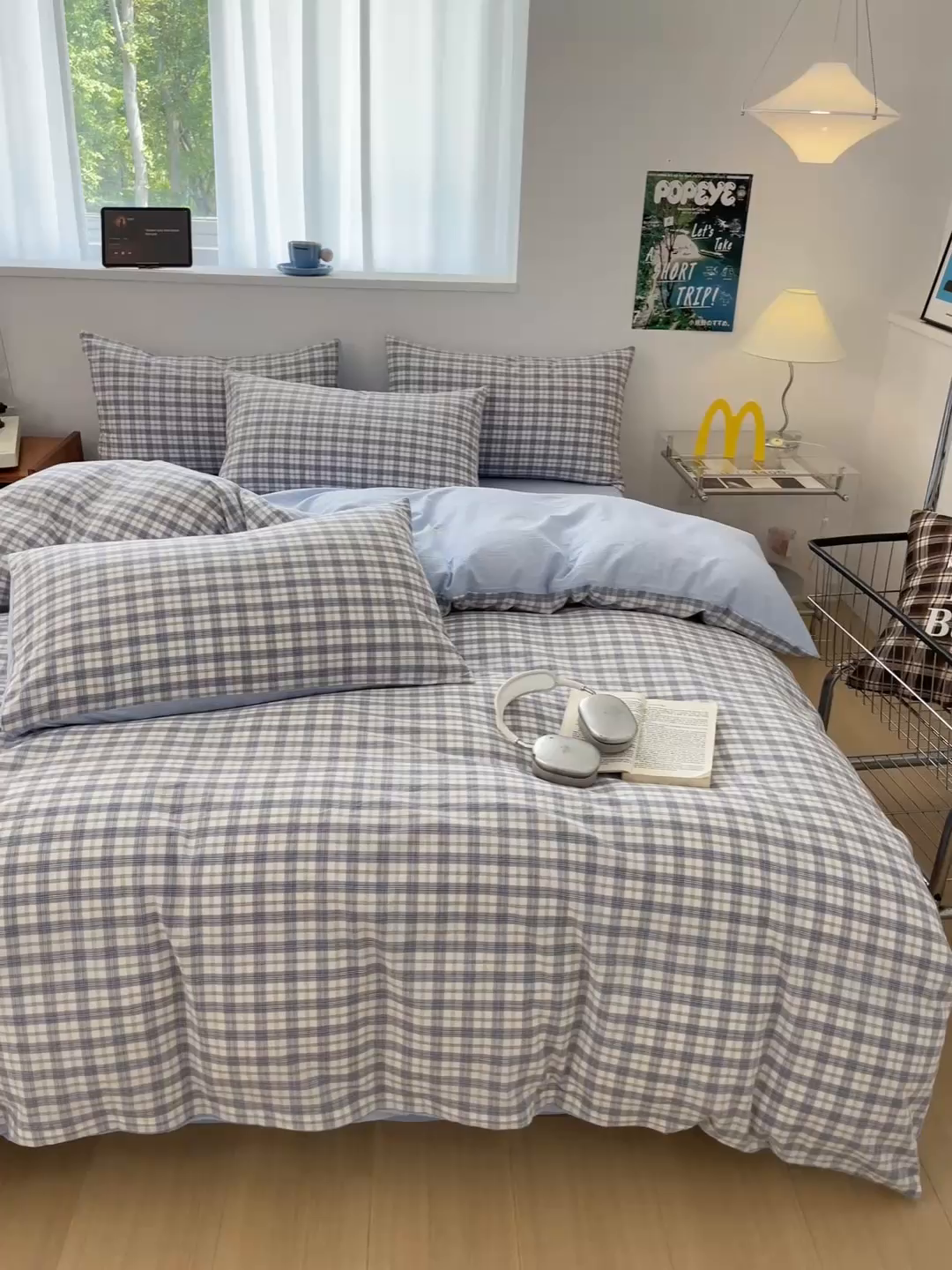 91家纺网 家纺一手货源 找家纺 ab家纺 2025新款40支色织a类全棉水洗棉四件套 芷安蓝