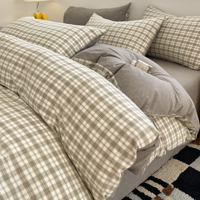 91家纺网 家纺一手货源 找家纺 ab家纺 2025新款40支色织a类全棉水洗棉四件套 芷安绿