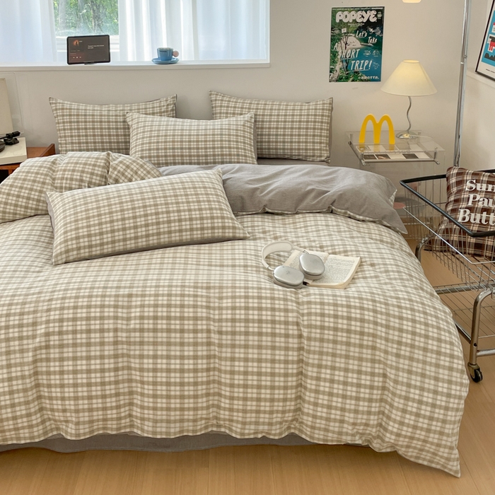 91家纺网 家纺一手货源 找家纺 ab家纺 2025新款40支色织a类全棉水洗棉四件套 芷安绿