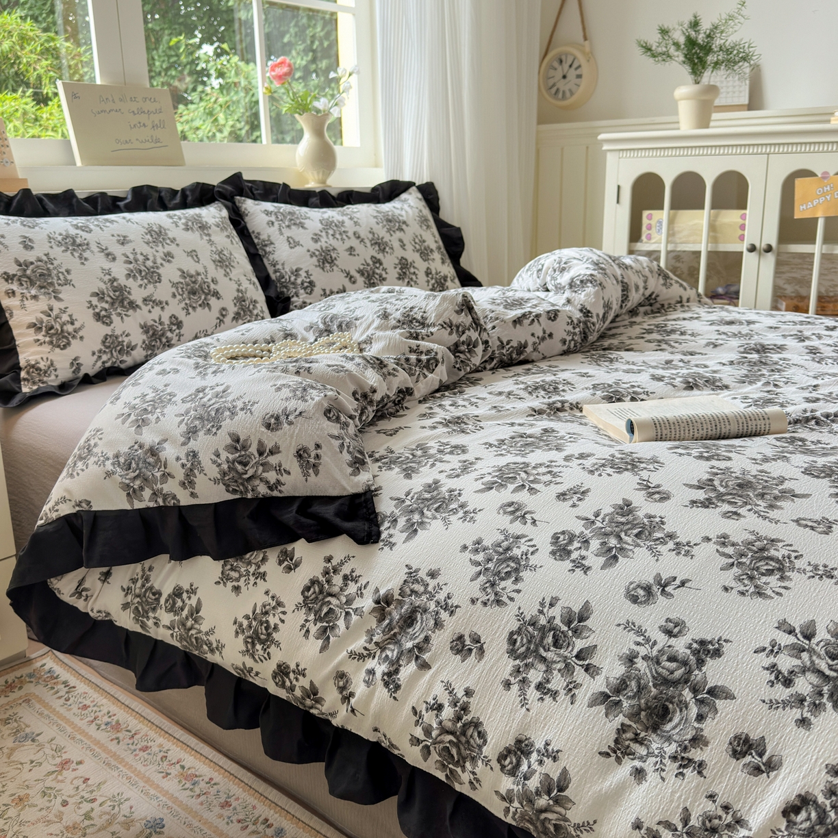 91家纺网 家纺一手货源 找家纺 喜颜 2025新款云感提花皱皱棉爆款花边四件套-赫本风 花束